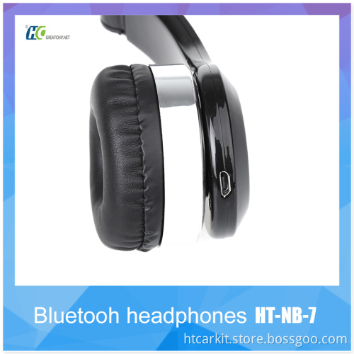 HT-NB-7 stretchable foldable ABS over ear noise cancelling FM Radio Bluetooth Headset with Microphone